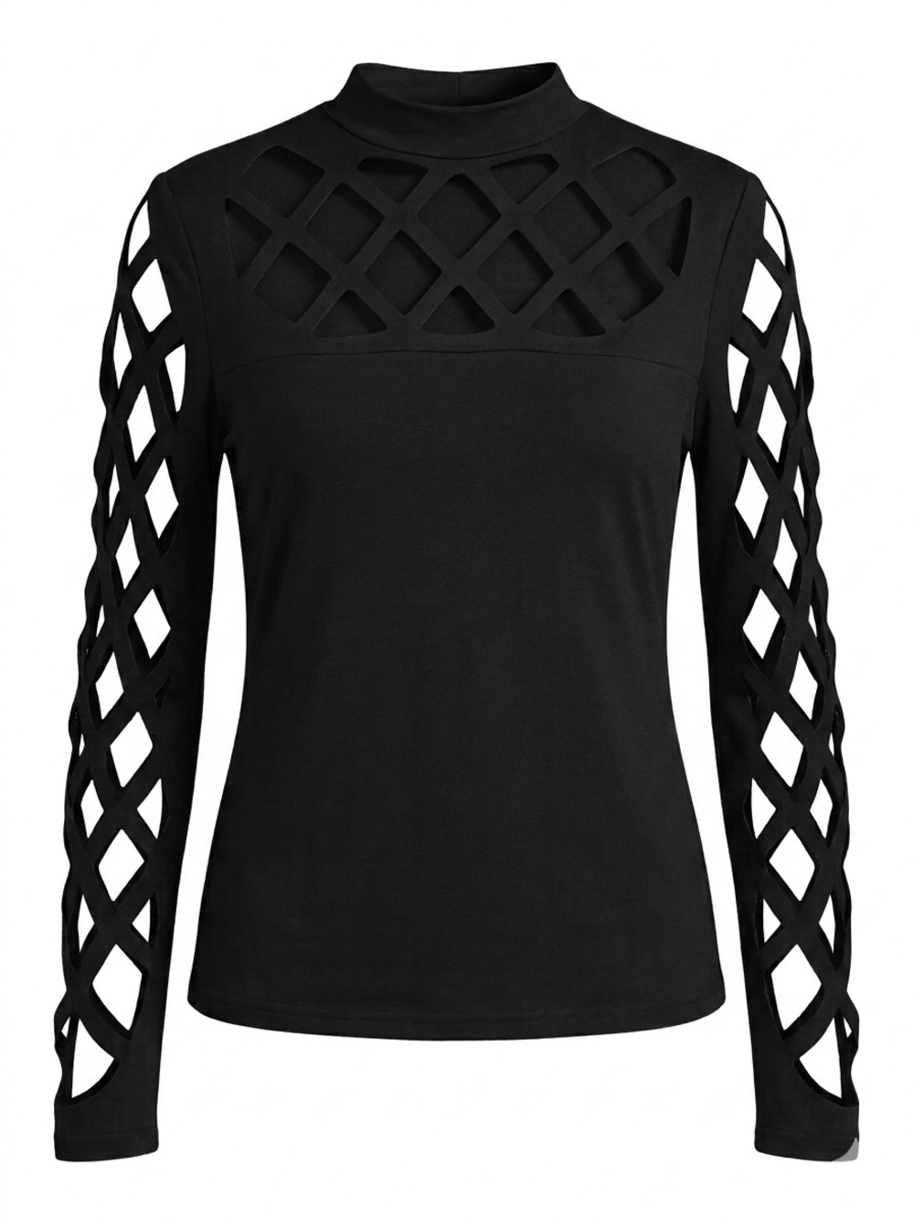 Black Lattice Cutout Long Sleeve Top - NWOT